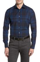 Men's Luciano Barbera Trim Fit Plaid Sport Shirt, Size - Blue