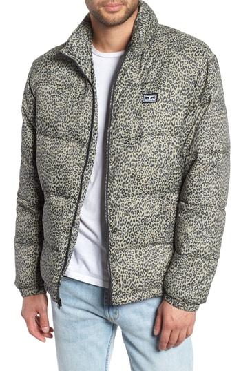 Men's Obey Bouncer Check Puffer Jacket - Beige