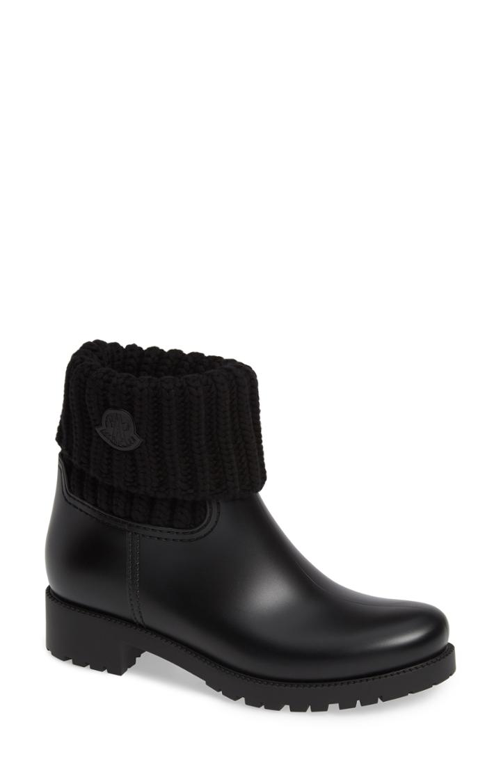 Women's Moncler Ginette Stivale Knit Cuff Water Resistant Rain Boot Us / 35eu - Black