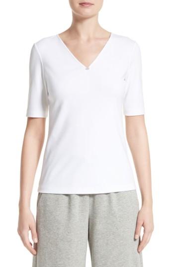Women's Lafayette 148 New York Chain Detail Stretch Cotton Top - White