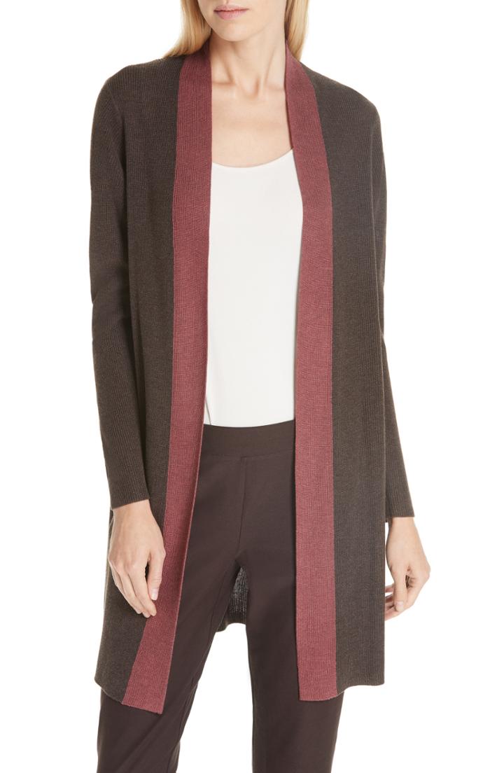 Women's Eileen Fisher Long Colorblock Cardigan, Size - Brown