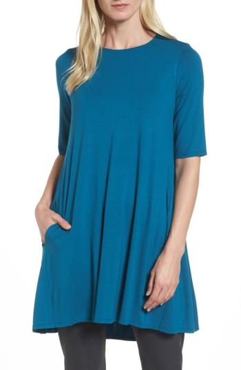 Petite Women's Eileen Fisher Lightweight Jersey Round Neck Tunic P - Blue/green