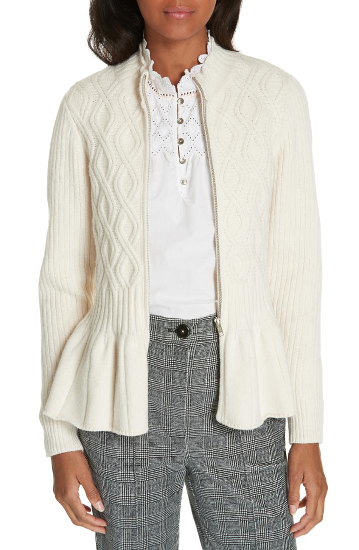 Women's La Vie Rebecca Taylor Cable Wool Blend Cardigan - Ivory