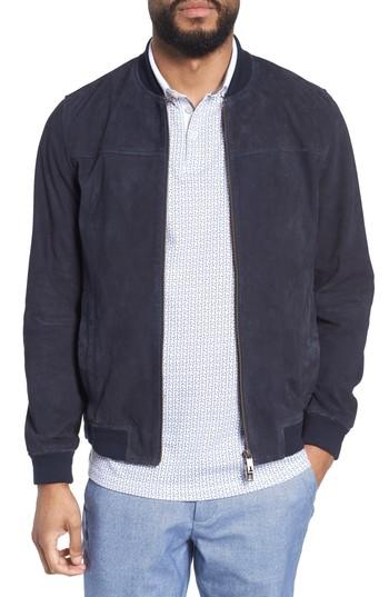 Men's Ted Baker London Alibi Trim Fit Suede Bomber Jacket (xxl) - Blue