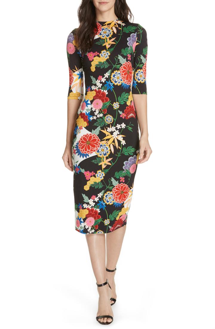 Women's Alice + Olivia Delora Mock Neck Midi Sheath Dress - Black