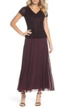 Petite Women's Pisarro Nights Beaded V-neck Mock Two-piece Gown P - Purple