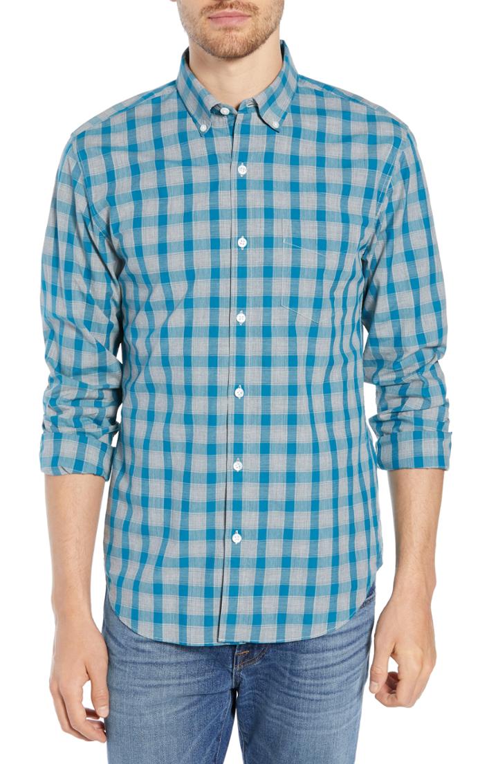 Men's Bonobos Washed Button Down Slim Fit Plaid Sport Shirt, Size R - Grey