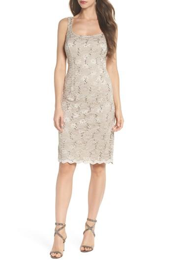Women's Alex Evenings Sequin Lace Dress With Bolero Jacket - Beige