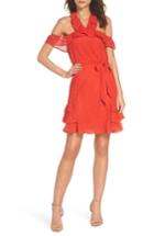 Women's 19 Cooper Cold Shoulder Lace Halter Neck Dress - Coral