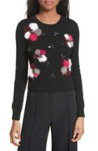Women's Milly Beaded Wool Sweater With Genuine Rabbit Fur Trim - Black