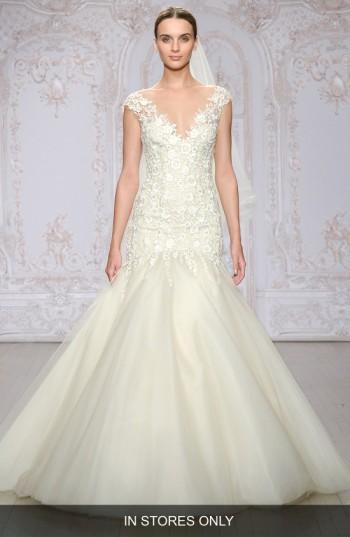 Women's Monique Lhuillier Roslyn Embroidered Illusion Tulle Trumpet Gown