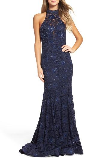 Women's La Femme Rhinestone Lace Gown
