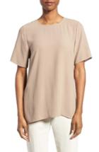 Women's Eileen Fisher Silk Crepe Round Neck Boxy Top, Size - Beige