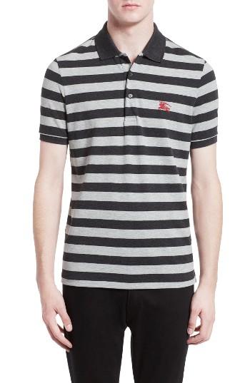 Men's Burberry Torridon Stripe Polo - Grey
