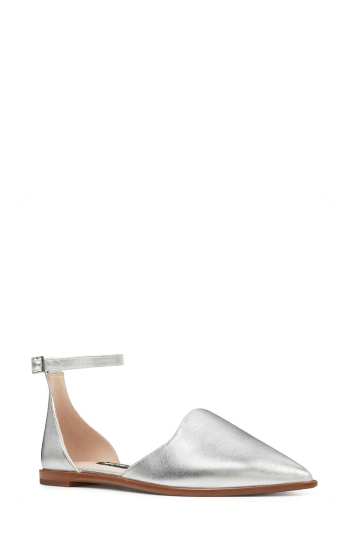 Women's Nine West Oriona Ankle Strap Flat .5 M - Metallic