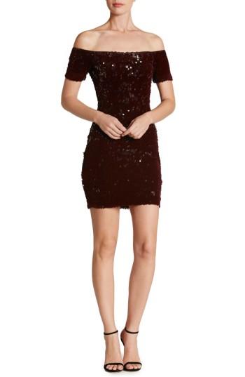 Women's Dress The Population Larissa Sequin Off The Shoulder Body-con Dress - Burgundy