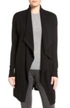 Petite Women's Halogen Cashmere Long Drape Front Cardigan, Size P - Black