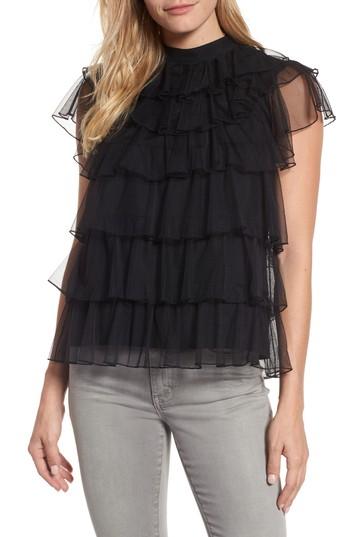 Women's Pleione Tie Back Tiered Mesh Top, Size - Black