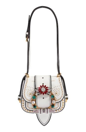 Miu Miu Dahlia Madras Leather Shoulder Bag - White