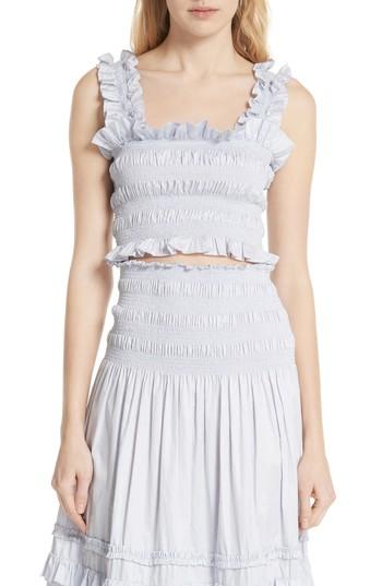 Women's Rebecca Taylor Smocked Sleeveless Cotton Top - Blue