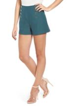 Women's J.o.a. Button Detail High Waist Shorts - Blue/green