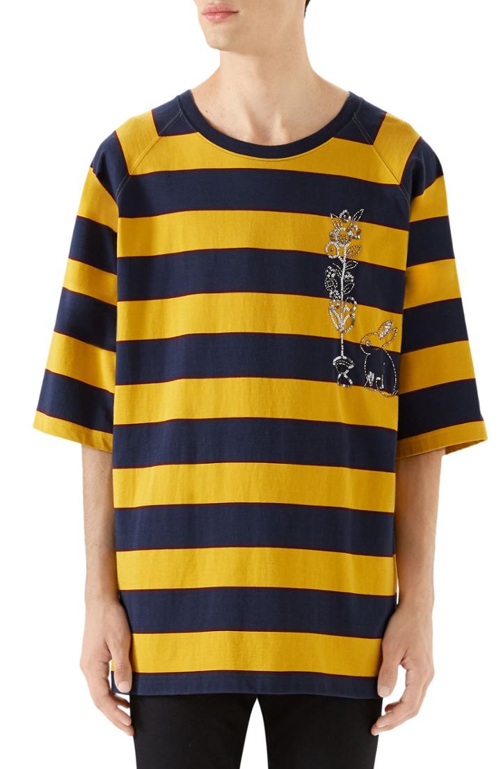 Men's Gucci Stripe Crewneck T-shirt - Blue