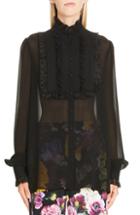 Women's Dolce & Gabbana Ruffle Bib Sheer Stretch Silk Blouse Us / 40 It - Black