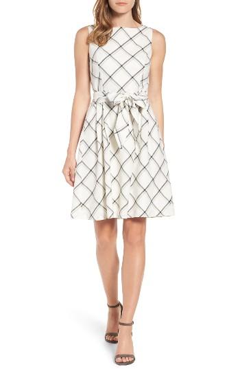 Women's Anne Klein Windowpane Plaid Fit & Flare Dress - White