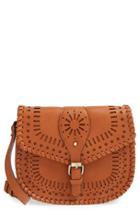 Sole Society 'kianna' Perforated Faux Leather Crossbody Bag - Brown