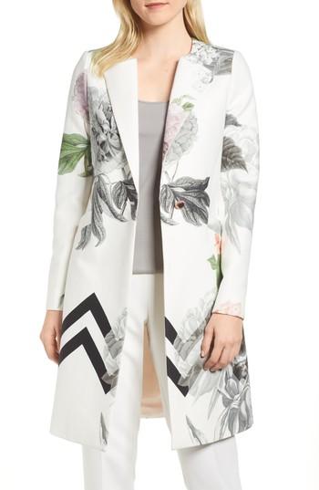 Women's Ted Baker London Palace Gardens Straight Coat - White