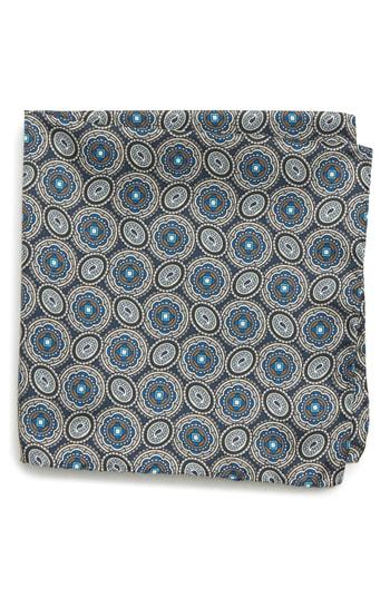 Men's Eton Medallion Silk Pocket Square, Size - Black