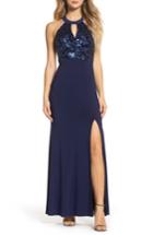 Women's Morgan & Co. Sequin Halter Neck Gown /2 - Blue
