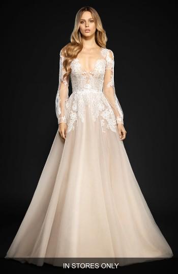 Women's Hayley Paige Winnie Long Sleeve Lace & Tulle Ballgown, Size In Store Only - Beige