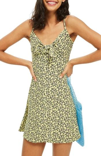 Women's Topshop Ditsy Knot Mini Sundress Us (fits Like 0) - Yellow