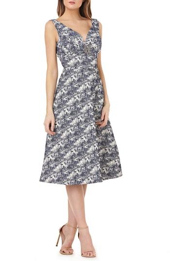 Women's Kay Unger Sleeveless Jacquard A-line Tea Length Dress - Blue