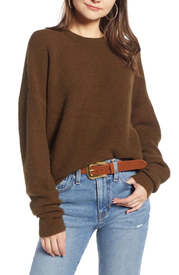 Women's Something Navy Fuzzy Oversize Sweater - Green