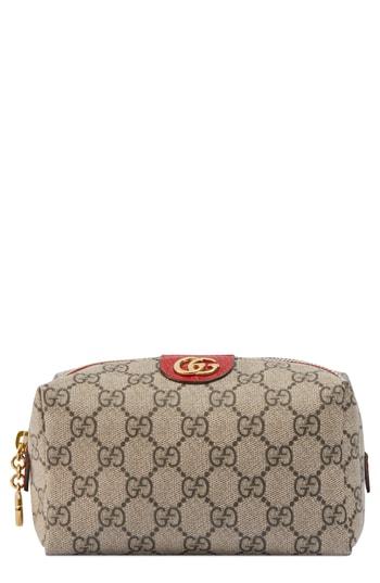 Gucci Small Ophidia Canvas Cosmetics Pouch, Size - Beige Ebony/ Hibiscus Red