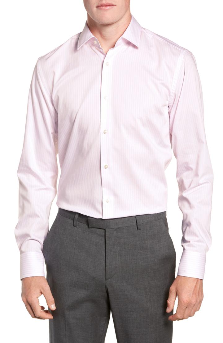 Men's Boss Jenno Trim Fit Stripe Dress Shirt .5 - Pink