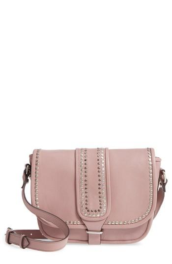 Topshop Premium Leather Studded Shoulder Bag - Pink