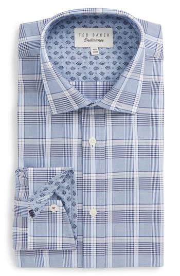 Men's Ted Baker London Swanney Endurance Trim Fit Plaid Dress Shirt .5 32/33 - Blue
