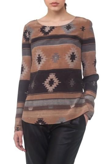 Women's Akris Punto Print Silk Blouse - Brown