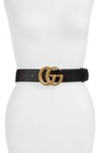 Women's Gucci Gg Logo Leather Belt - Brb/ Nero