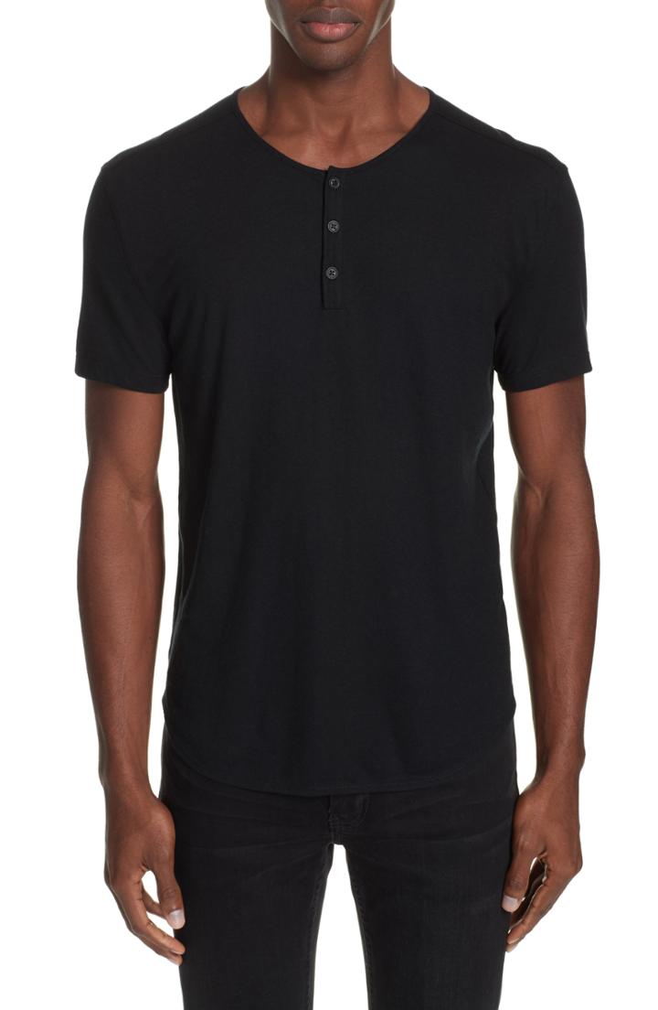 Men's John Varvatos Short Sleeve Cotton Henley - Black