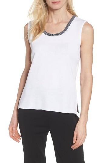 Women's Ming Wang Herringbone Trim Tank - White