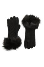Women's Cc Faux Fur Trim Knit Tech Gloves, Size - Black
