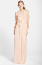Women's Nouvelle Amsale 'erica' Ruffle Chiffon Halter Neck Wrap Gown, Size - Beige