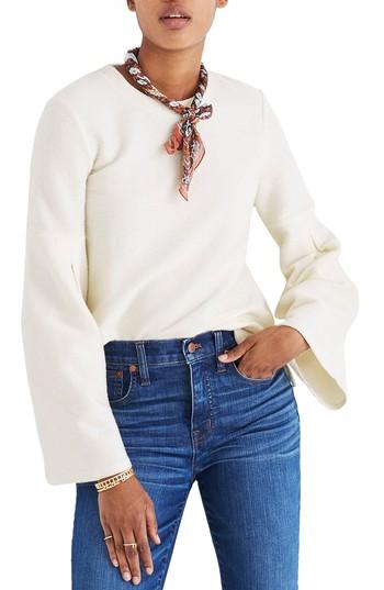 Women's Madewell Flare Sleeve Ribbed Top, Size - Ivory
