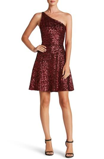 Women's Dress The Population Tina One-shoulder Sequin Fit & Flare Dress - Red
