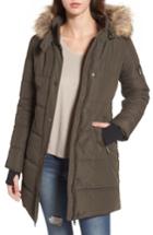 Women's Maralyn & Me Faux Fur Trim Hooded Puffer Jacket - Green