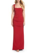 Women's Adrianna Papell Square Neck Ruched Gown - Red